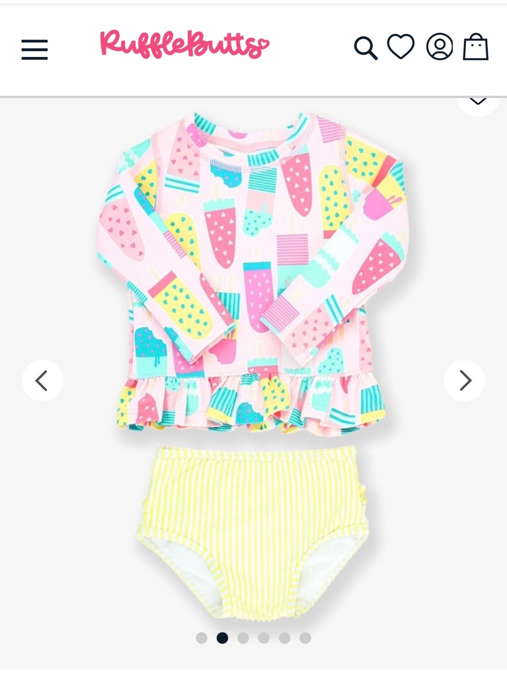 Ruffle Butts Pink Popsicle & Yellow Stripe Ruffle Rashguard Set